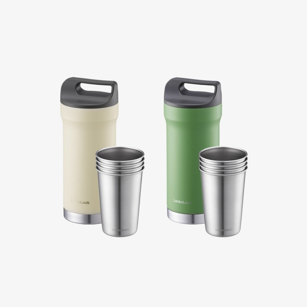 Bình Giữ Nhiệt Bằng Thép Không Gỉ Locknlock Hybrid Tumbler Set 420Mlx1/190Mlx4 - 2 Màu (Màu Be, Màu Xanh Lá) - LHC4303