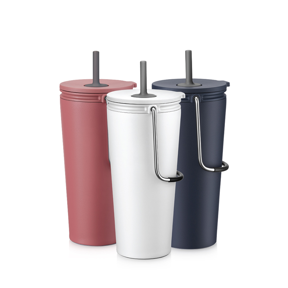 Bình Giữ Nhiệt Có Ống Hút LocknLock Bucket Tumbler With Straw - 3 Màu (Hồng Đậm, Xanh Navy, Trắng) - LHC4268