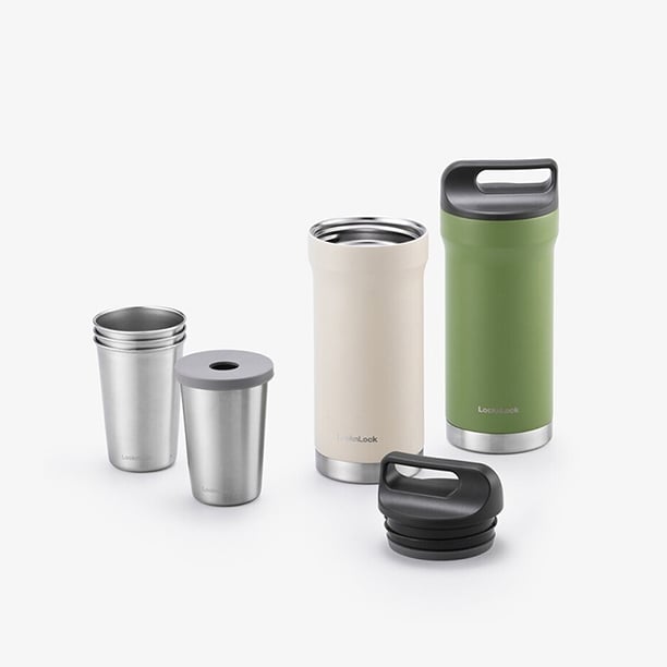 Bình Giữ Nhiệt Bằng Thép Không Gỉ Locknlock Hybrid Tumbler Set 420Mlx1/190Mlx4 - 2 Màu (Màu Be, Màu Xanh Lá) - LHC4303, , large image number 1